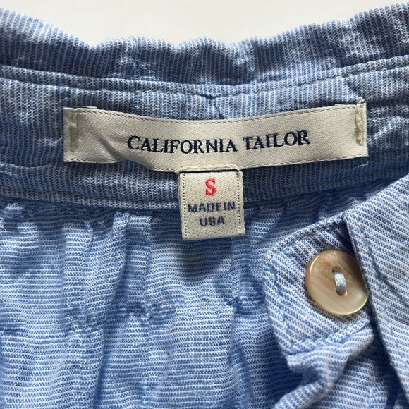 California Tailor Button Down Shirt Womens Small Blue Short Sleeve Cotton Ruched - Picture 3 of 10